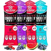 NewTrition® Active Energy Shots Regular Strength - 125mg Smooth Sugar-Free Caffeine shots for Daily Focus & Clarity with B12, Taurine & Amino Blend - Daily Clean 5 hr Energy Shot, 1.7 fl oz Pouches (Variety Pack) (Mixed1-24ct)