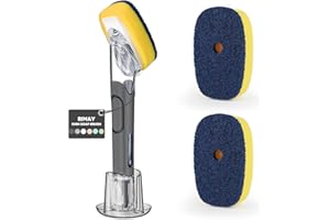 RIMAY Dish Brush with Soap Dispenser Storage Set with 2 PCS Sponge Refills & Holder, Soap Dispensing Dish Brushes, Sponge with Soap Dispenser Handle, Dish Sponges with Handle for Dishes Pans Pots Sink