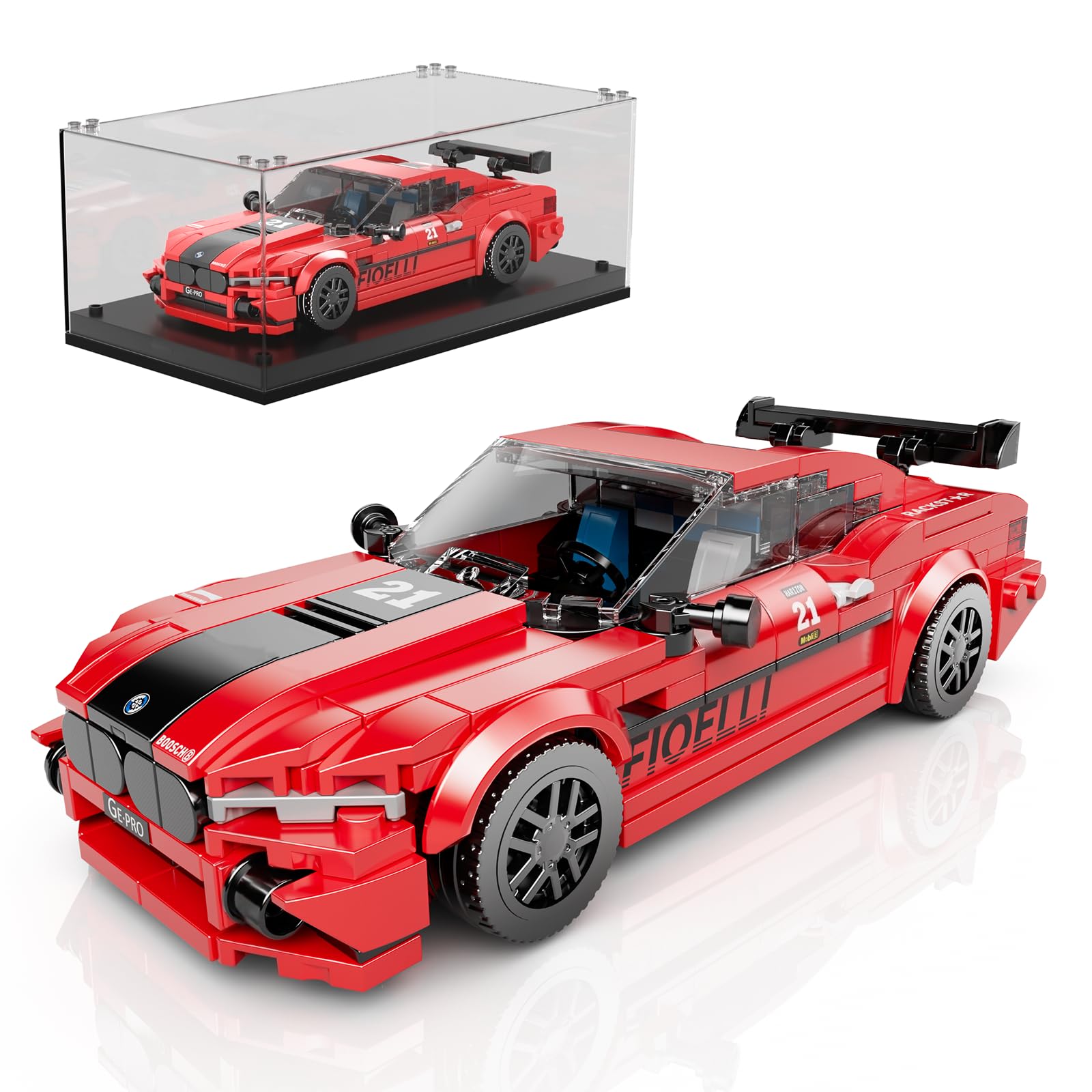 Photo 1 of Mould King Speed Champion M8 Racing Car Building Kit with Acrylic Display Case, 27072 Collectible Model Car Kits, Building Blocks Kit Racing Toy Cars for Adult Kids 8+(481 PCS)