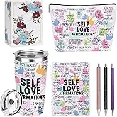 Positive Affirmations Self Love Mental Health Gifts Inspirational Gifts for Women Wife Sister Grandma Birthday Appreciation Anniversary, 20oz Tumbler Makeup Bag Ballpoint Pen Notebook 6PCS