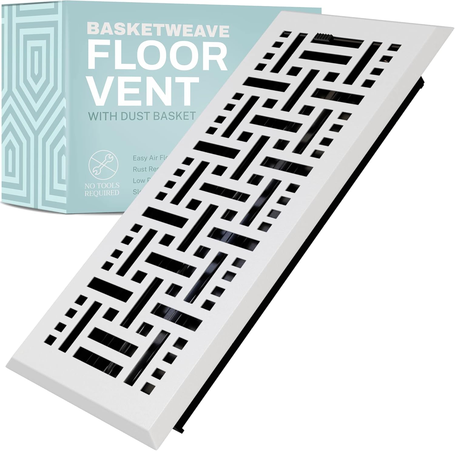 Registers, Grilles & Vents - Home Intuition Basketweave 2x10 Inch Decorative Floor Register Vent with Mesh Cover Trap, White