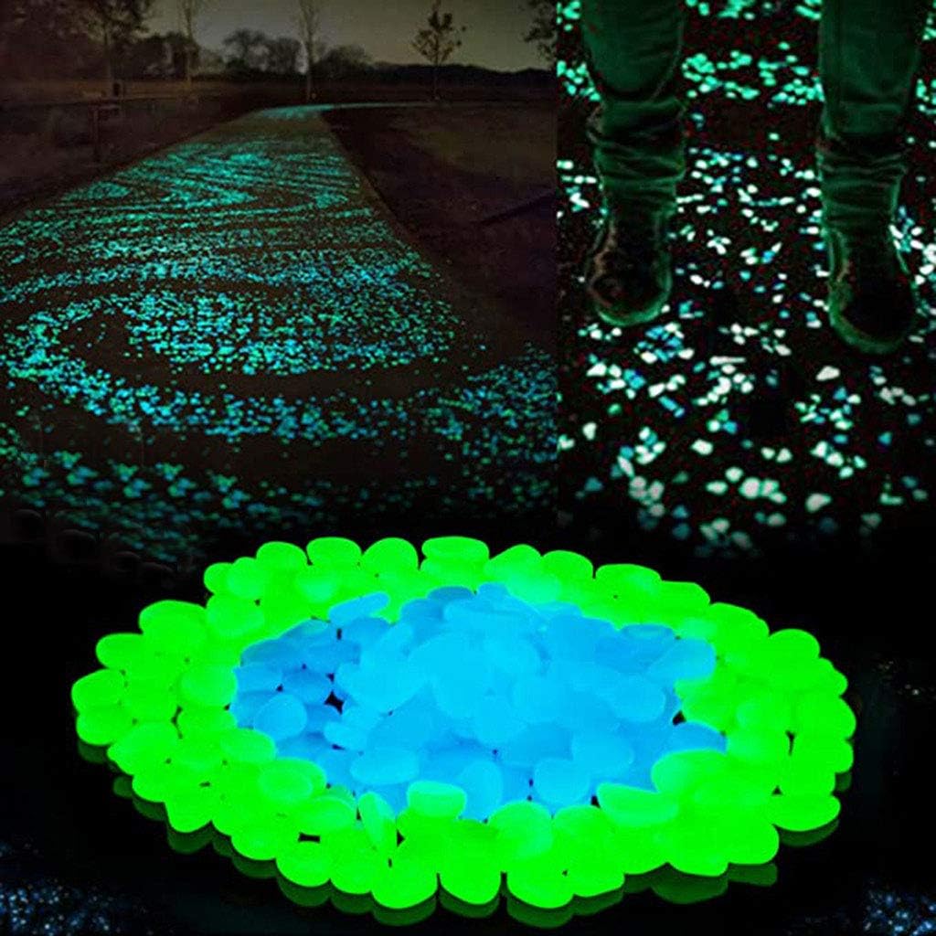 Glow in The Dark Pebbles, Glow Decorative Stones Rocks, Luminous Pebbles for Outdoor Decor, Garden Lawn Yard, Aquarium, Walkway, Fish Tank, Pathway, Driveway-200Blue&Green : Garden & Outdoor