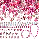 PH PandaHall 1007pcs Breast Cancer Beads Charms, Pink Ribbon Charm 8mm Round Spacer Beads Letter Bead Acrylic Star Heart Bead for Jewelry Making Pen Bracelet Necklace DIY Craft