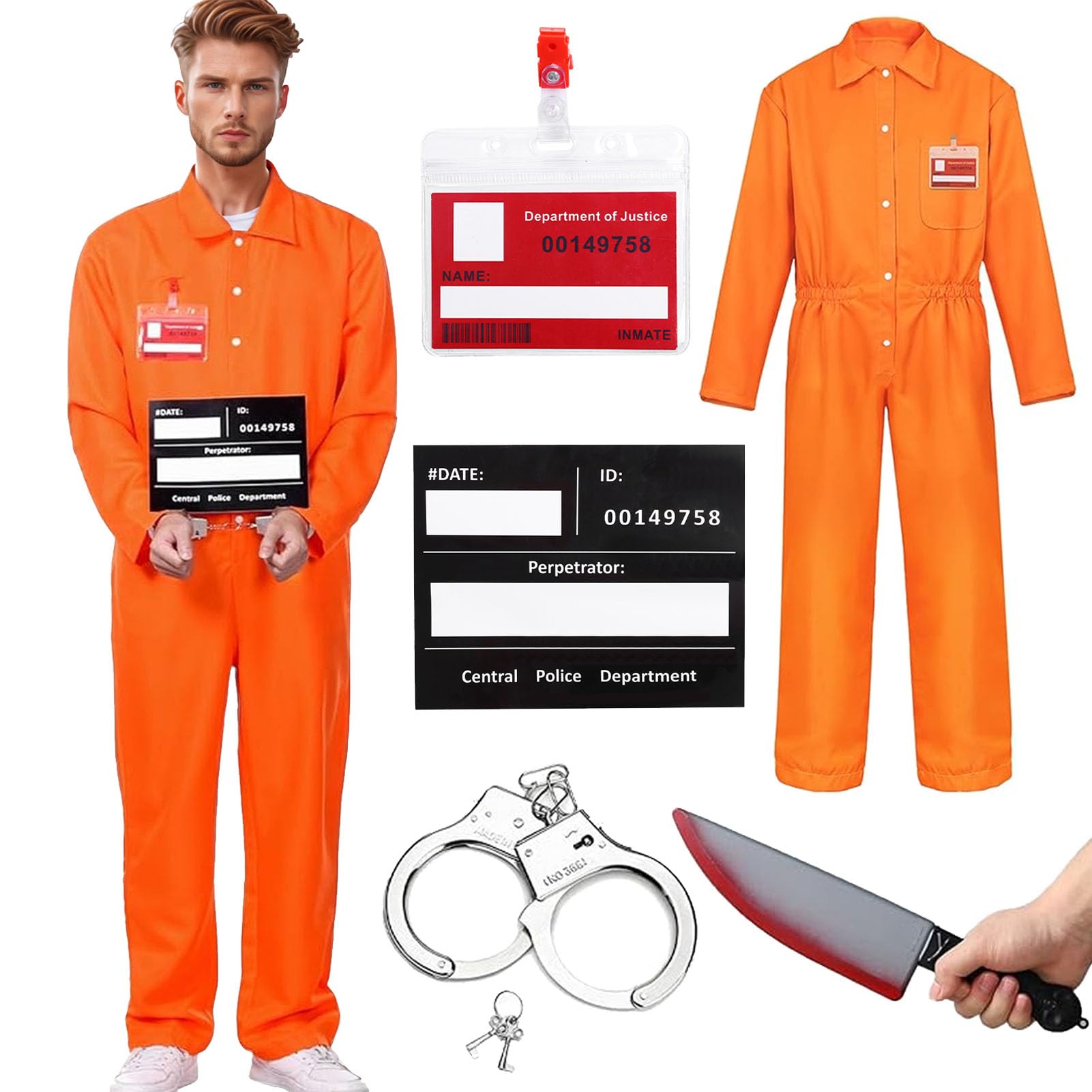 Forfamy Prisoners Costume Prisoners Convict Costume for Halloween Cosplay Dress Up (M)