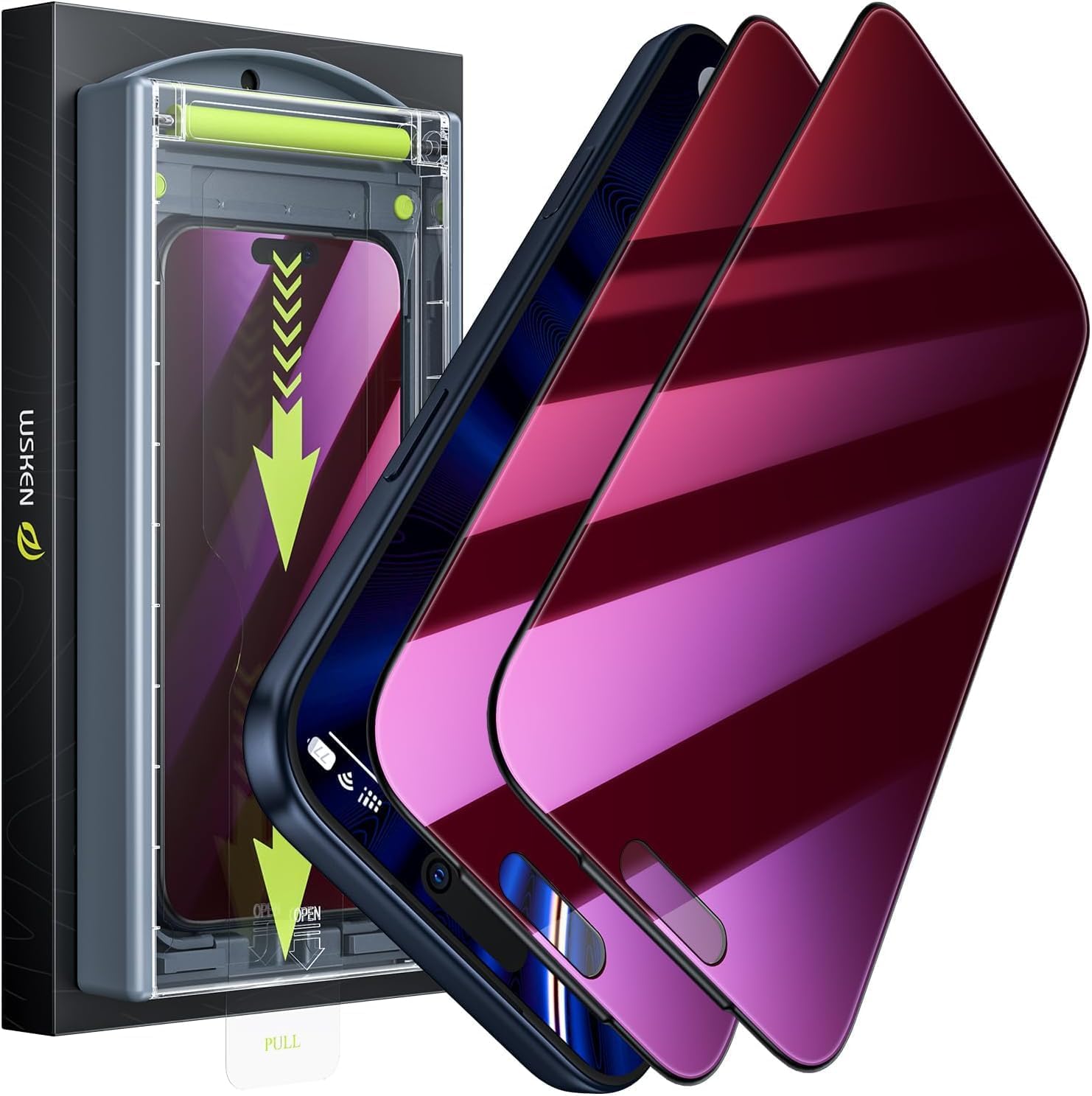 WSKEN for iPhone 17/iPhone 16 Pro Privacy Screen Protector - [Anti Blue Light][Auto Dust-Elimination] 24°Anti Spy Purple Gradient Full Coverage 9H Tempered Glass,Bubble Free,Anti Fingerprint