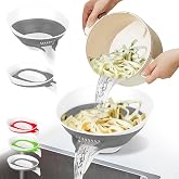 Small Colander with Draining Base, Collapsible Strainer Basket, Side-Drain Design, Countertop Colander Drain for Pasta, Fruit