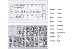 Glass Repairing Screws, 1000Pcs Micro Eyeglass Sunglass Spectacles Watch Tiny Screws Nut Assortment Repair Tool Kit Set Stain