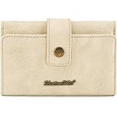 Montana West Small Womens Wallet Western Embossed Floral Women's Wallets Trifold RFID Wallet Women Ladies Female Compact Wallet Travel Clutch Wallett Apricot with ID Window