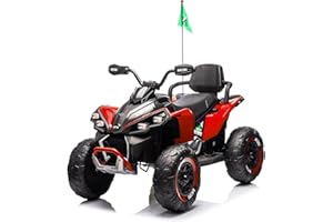 BCARORUR 24V XL Kids ATV 4 Wheeler W/Parents Control, 24V Electric ATV Ride On Toy for Big Kids with 2 Seater, Bluetooth, MP3, USB, DIY Stickers, Power Display, English Storytelling Function, Red