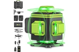 Betgod 16 Lines Laser Level Self Leveling - 4x360° Cross Line Laser with LCD Screen, 4D Green Beam Tiling Floor Ceiling Laser Level Tool, Rechargeable battery, Remote Controller & Hard Carry Case