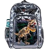 MGgear 16 Inch Clear PVC School Backpack with Tyrannosaurus Rex, Dinosaur Silhouette Pattern, and Black Trim, T-Rex Print Transparent School Youth Bag for Teens Children Kids