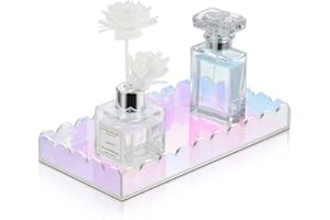 HIITYTIN Iridescent Acrylic Bathroom Vanity Tray 7.9",Iridescent Soap Dispenser Decorative Scalloped Tray for Bathroom Kitchen Living Room Decor Colorful Vanity Perfume