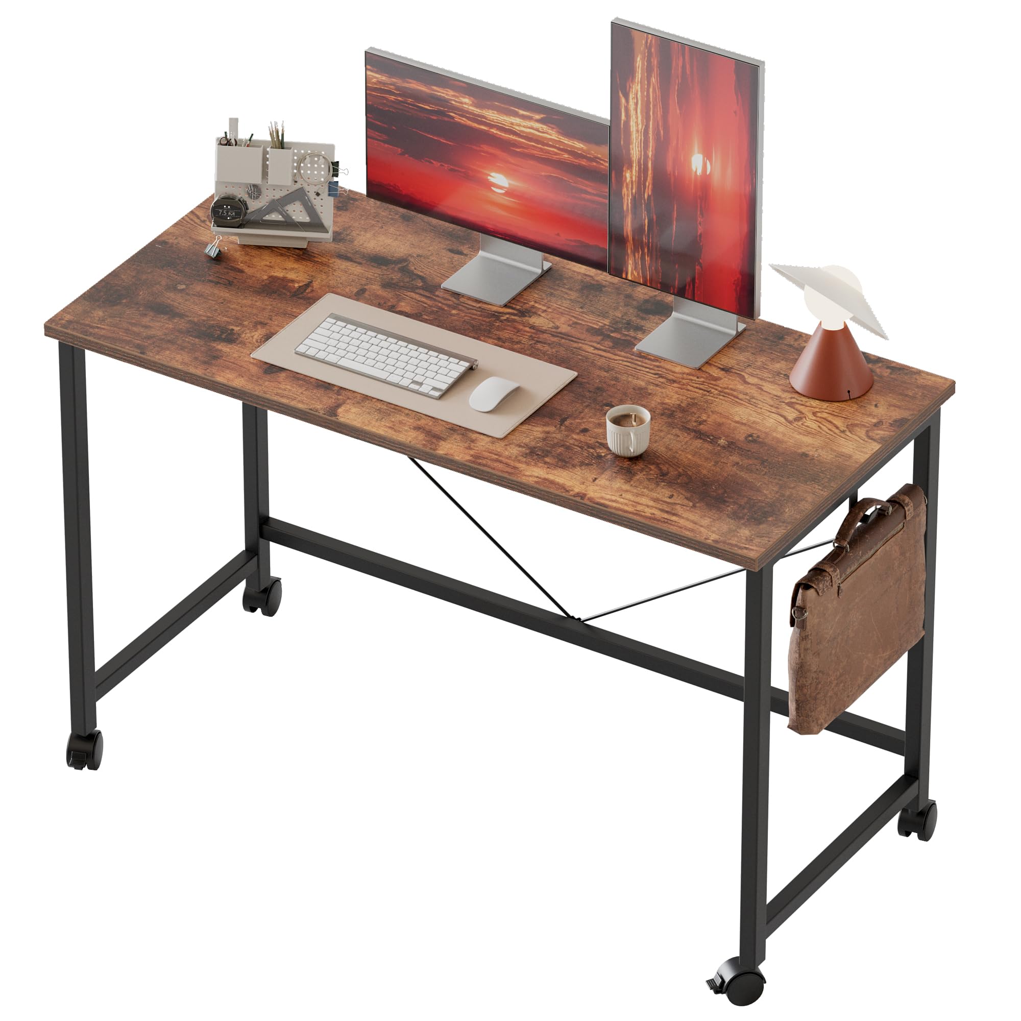 Mericonia 40 inch Rolling Computer Desk with Wheels, Gaming Desk for Small Spaces, Modern Simple Style Table for Home Office, Study Writing Table Image