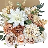 Artificial Flowers Combo Box Set Terracotta Silk Roses Dahlia with Stems DIY Bridal Wedding Bouquets Cake Gold Boho Nude Beige Fake Floral Arrangements Baby Shower Party Table Centerpieces Home Decor