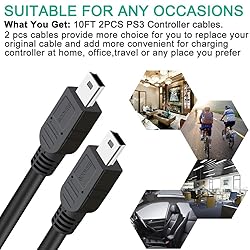 SCOVEE PS3 Controller Charger Cord, 【2 Pack