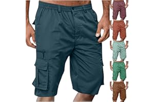 Below The Knee Shorts for Men Multi-Pockets Bermuda Cargo Shorts Baggy Casual Elastic Waist Big and Tall Hiking Pants