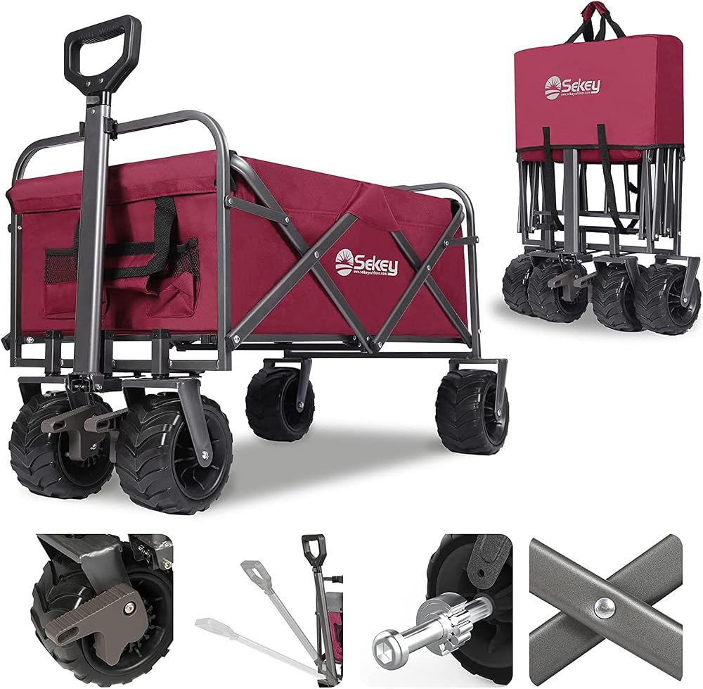 Sekey Folding Festival Trolley Wide All-Terrain Wheels 460Lb Capacity Red