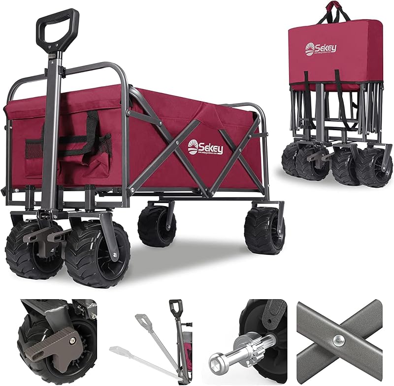 Sekey Folding Festival Trolley Wide All-Terrain Wheels 460Lb Capacity Red