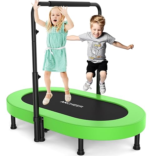 ANCHEER 56" Double Mini Trampoline for Kids, Mini Rebounder with 5-Level Adjustable Handle, Parent-Child Trampoline for Kids, Max Load 220lbs, Fun for Indoor/Outdoor