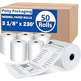 (50 Rolls) 3 1/8 x 230 Thermal Paper Receipt Rolls (55 GSM Premium Quality) Fits All POS Cash Registers BPA Free