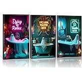 3 Pcs Halloween Ghost Neon Bathroom Canvas Wall Art Neon Sign Dying To Relax Wall Decor Pictures Funny Gothic Ghost Toaster Posters Prints for Restroom Dark Humor indie room Home Decortion Unframed