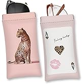 Mingdcdc Squeeze Top Glasses Case Pack of 2, PU Leather Soft Sunglass Pouch,Eyeglass Case for Women Men,or Student