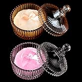 4 Pcs Large Body Powder Puff and Container,Extra Large Glass Body Powder Container with Puff Crystal Case Soft Washable Reusable Fluffy Makeup Sponge Wet Dry (Clear and Amber)