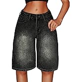 Bermuda Shorts for Girls Stretchy High Waisted Denim Shorts Baggy Y2k Knee Length Casual Long Summer Shorts 12-16Years