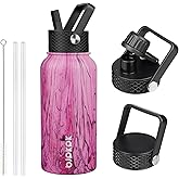 BJPKPK Insulated Water Bottles with Straw Lid, 27oz Stainless Steel Water Bottle with 3 Lids, Leak Proof BPA Free Metal Thermo, Mugs, Tumblers, Keep Cold Hot - Wood Pink