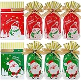 VIFOME Christmas Party Favor Bags,24pcs Santa Bags Christmas Treat Bag Santa Plastic Drawstring Bag for Candy Goodies Xmas Gift Wrapping Holiday Party Decoration