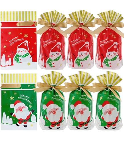 25 Pcs Christmas Treat Bags With Drawstrings - Santa Gift Bags For Holiday Party Favors
