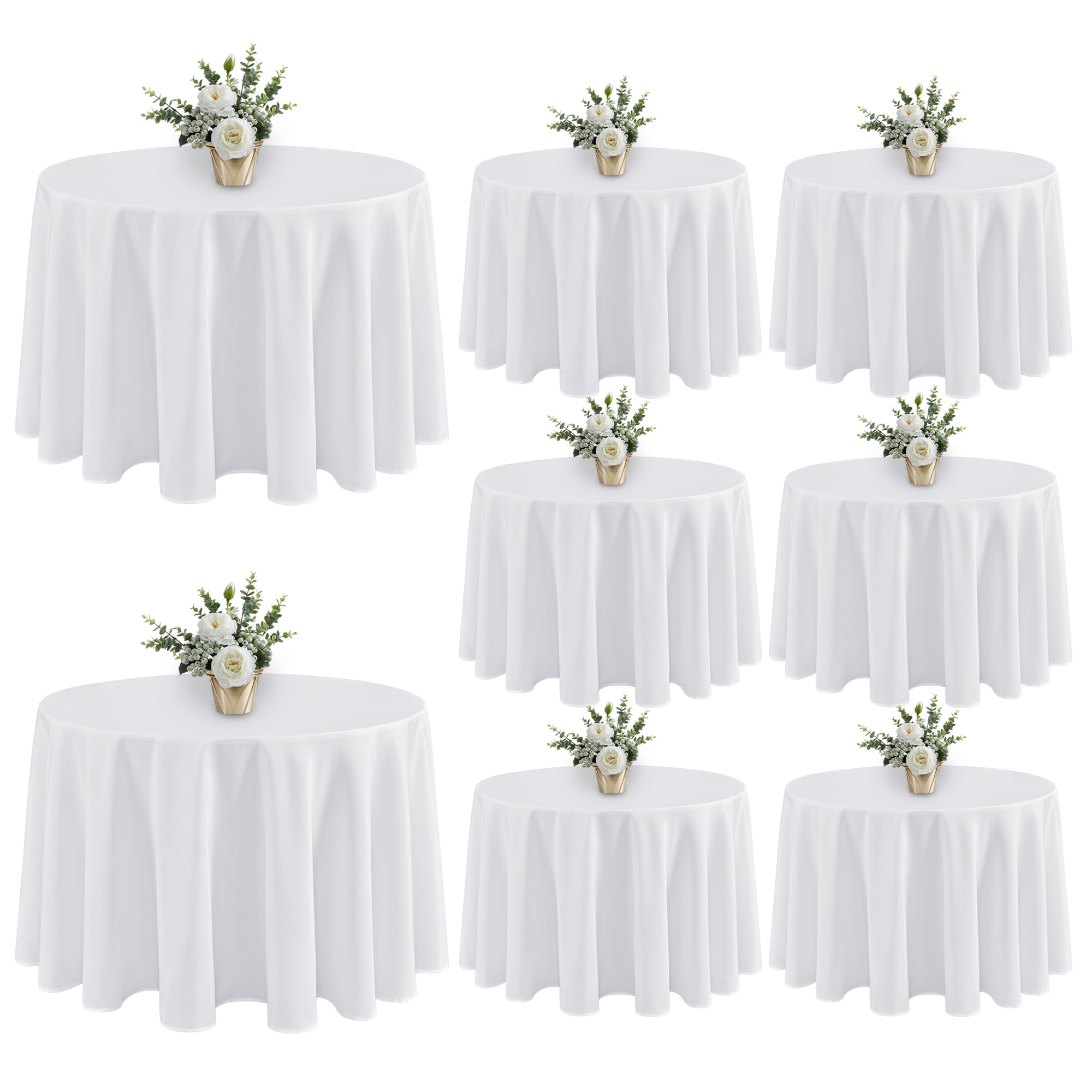 Photo 1 of **ONLY 4***Fitable 8 Pack White Table Cloths 120 Inch Round - Stain Resistant and Washable Tableclothes, Polyester Fabric Table Covers for Wedding, Party, Banquet, Formal Events