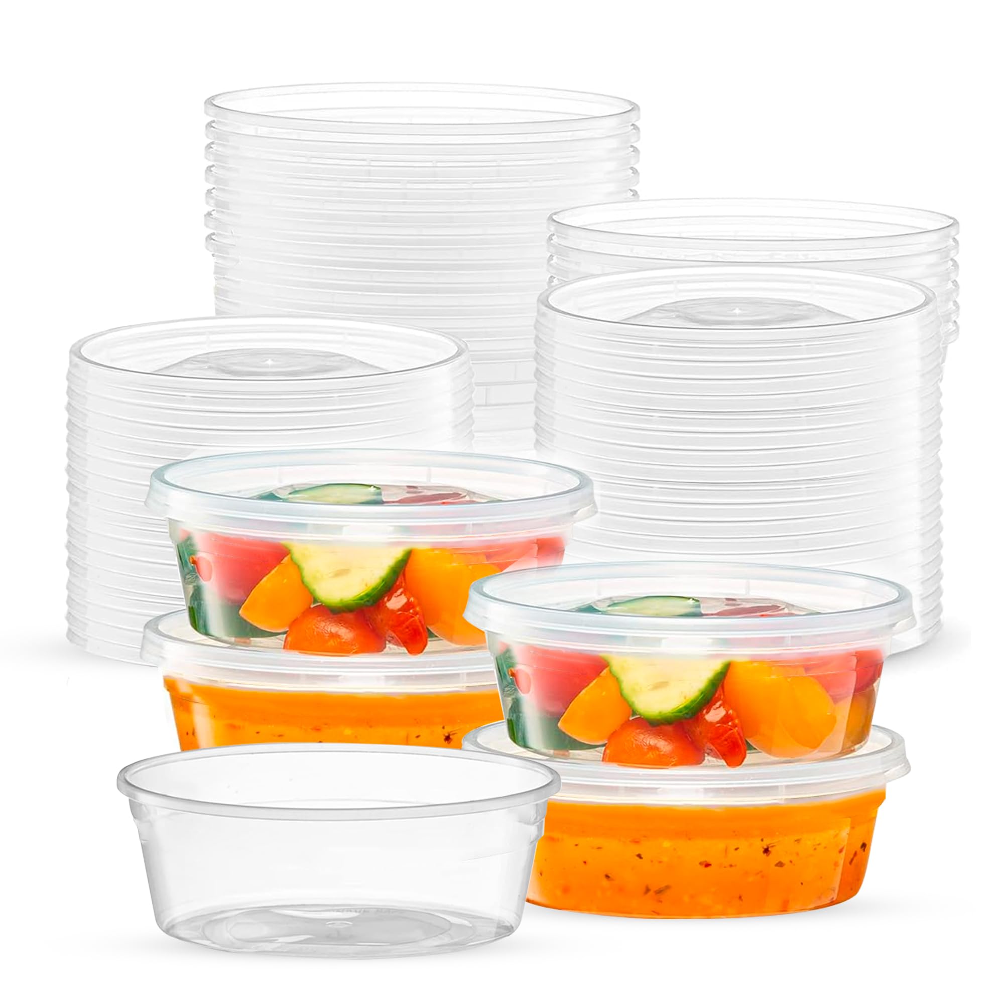 CHEF ROYALE 10 x 8oz Plastic Round Clear Tub Containers With Lids - Microwave Safe Tub Pots - Meal Prep & Takeaway Storage Box - Freezer & Dishwasher Safe (10, 8oz)