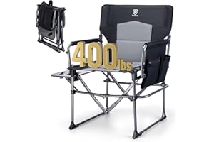 EVER ADVANCED Camping Directors' Chair with Side Table, Portable Folding with Compact Size, Heavy Duty Lawn Chair with Pocket for Camping, Lawn, Sports and Fishing, 400lbs, Black