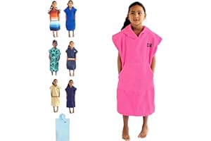 COR Surf Poncho Changing Towel Robe with Hood and Front Pocket for Kids, Doubles Up As Beach Towel and Blanket, Made of Quick Dry Microfiber, Fits Ages 3-8 Years Old (Pink, one Size fits Most)