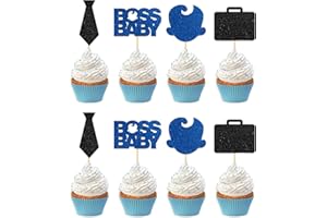 ShuanQ Boss Cupcake Toppers - Cartoon Theme Baby Shower Party Cupcake Decor - Movie Sign Gender Reveal Party Decoration Cake Picks - Boys 1st Birthday Party Favors Supplies