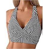 SweatyRocks Women's Striped Criss Cross Bikini Top Tie Backless Beach Swimsuit Tops