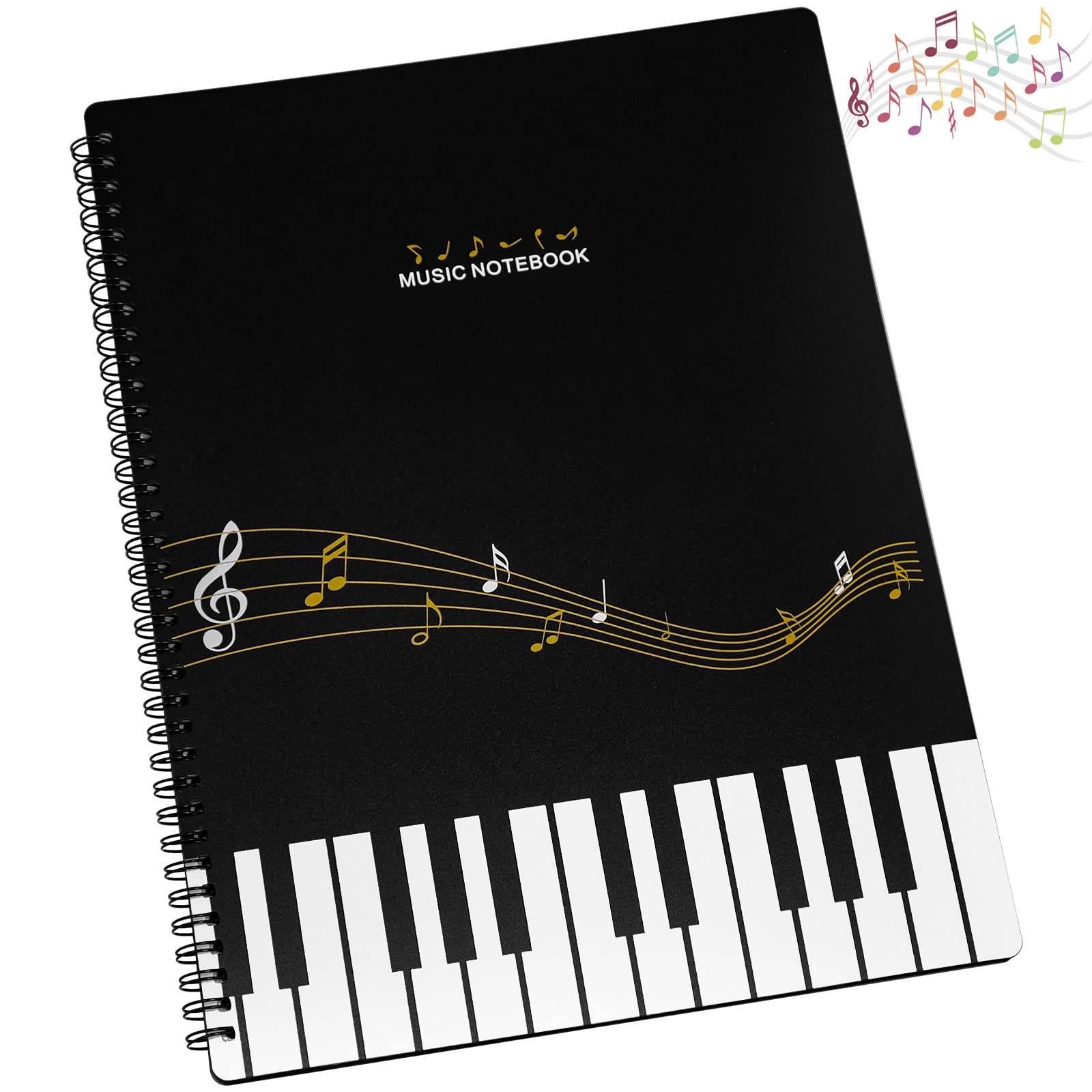 A4 Size Sheet Music Folders, 60pages, Piano Score Mark Music Clef Sheet, Stored Documents Holder Bag, Waterproof, Loose Leaf Transparent, Blank Plastic Concert Choral Folder, for Musicians and Band