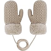 Baby Mittens Cute Cartoon Toddler Winter Wool Insulated Magic Thermal Gloves Knit Mittens on String for Boys Girls Xmas Gifts