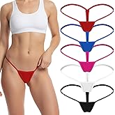 Telooco 5 Pack Micro Thongs for Women Sexy Low Rise G String Thongs Comfortable Stretch T-Back Panties Underwear (M) Multicolor