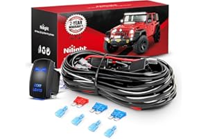 Nilight - 10012W LED Light Bar Wiring Harness Kit REAR LIGHTS 12V 5Pin Rocker Switch Laser On off Waterproof Switch Power Relay Blade Fuse-2 Lead,2 Years Warranty Black
