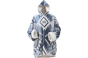 CATHAY HOME Coleman Oversized Wearable Sherpa and Micro-Mink Blanket Hoodie, Blue - One Size Fits Most