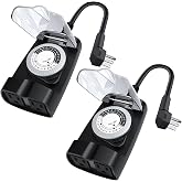 G-ELEK Outdoor Timer Outlet Waterproof, 24 Hour Outdoor Light Timer, Timers for Electrical Outlets, Ideal for Pool Pump, Christmas Lights, Heavy Duty, 2 Grounded Outlets, ETL Listed, 2 Pack