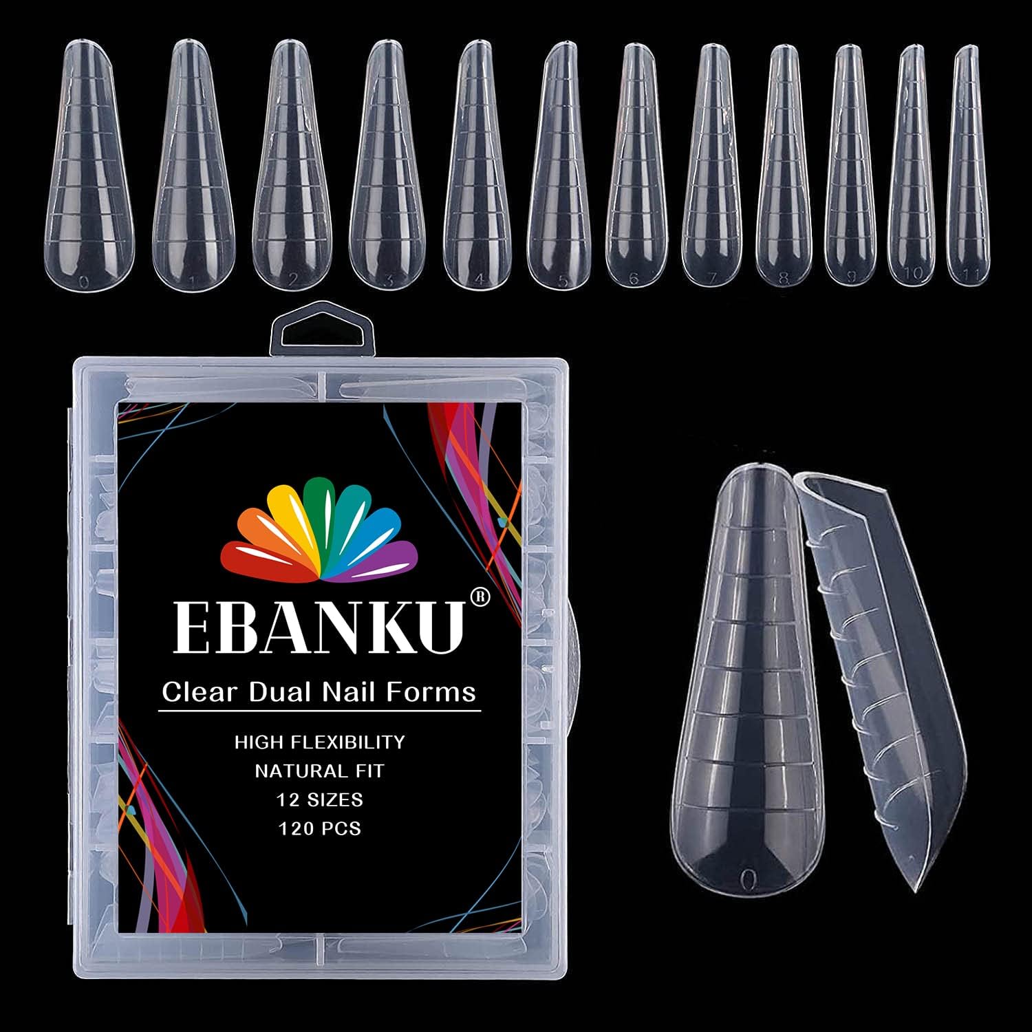 EBANKU Clear Dual Nail Forms System 120pcs Coffin Nail Mold Tips Acrylic Stiletto Nail Extension Tools for Nail Art Salon Nails Design