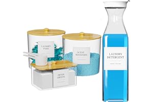 AIKAMI 3+1 Pack Laundry Pods Containers & Dryer Sheet Holder & Laundry Detergent Dispenser, Laundry Room Organization and Storage Jars with Lids, Labels and Scoops for Scent Booster, Powder, Pods