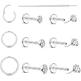 20G/18G Nose Rings Studs for Women Men - 14K Gold Filled Flat Back Nose Studs Nose Ring Hoops Hypoallergenic Surgical Steel Threadless Push in CZ Helix Tragus Conch Nostril Cartilage Piercing Jewelry