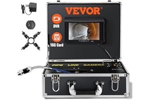 VEVOR Sewer Camera, 100 ft/30 m, 7" Screen Pipeline Inspection Camera with DVR Function, Waterproof IP68 Camera, 12 pcs Adjustable LEDs, with a 16 GB SD Card for Sewer Line, Duct Drain Pipe Plumbing