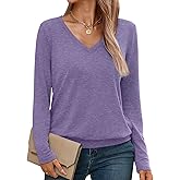 Micticsi Womens V Neck Long Sleeve Shirts Casual Banded Hem Tops Basic Tees Spring Outfits Clothes 2026