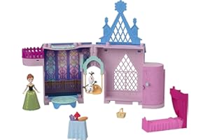 Mattel Disney Frozen Anna Doll House Stackable Castle with Small Doll, Olaf Figure & 7 Furniture & Accessories, Portable