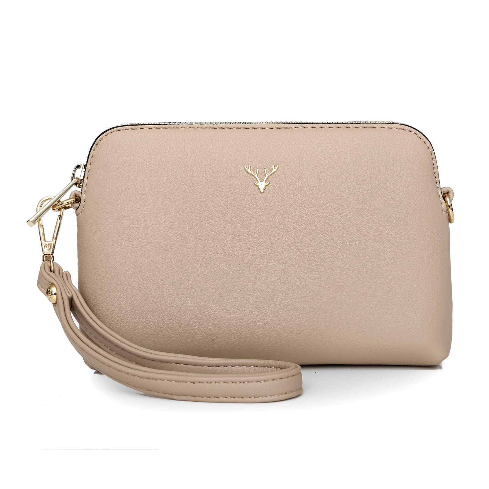 ZMDB Small Crossbody Bag for Women, Vegan Leather Handbags for Women Shoulder Bag with Adjustable Strap, Ladies Wristlet Clutch for Party Holiday Travel (Beige)